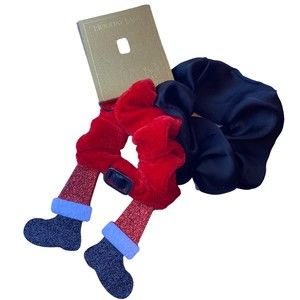 Holiday Lane Santa Red Black Hair Scrunchie Set NWT